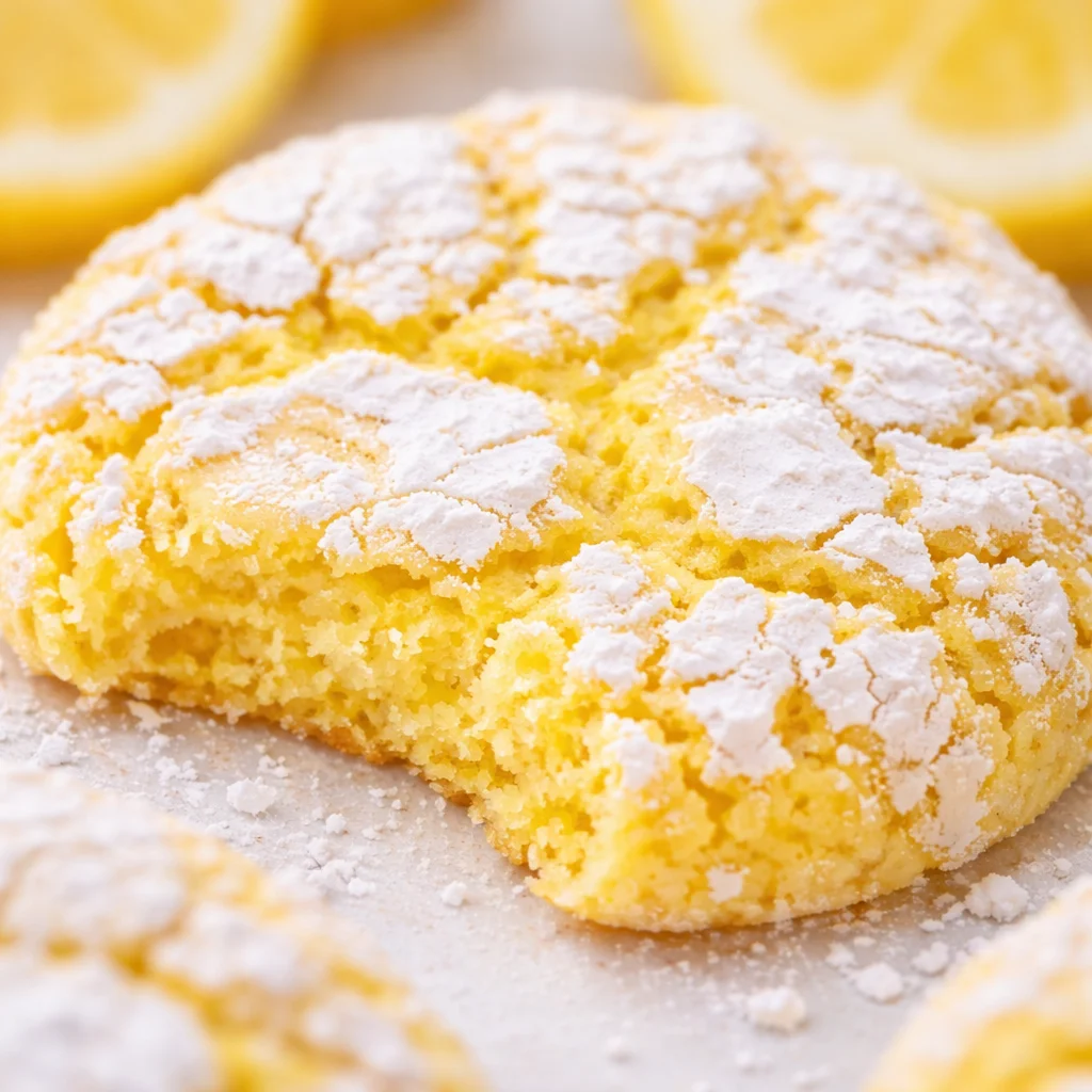 Plate of soft and chewy Lemon Cool Whip Cookies with powdered sugar dusting