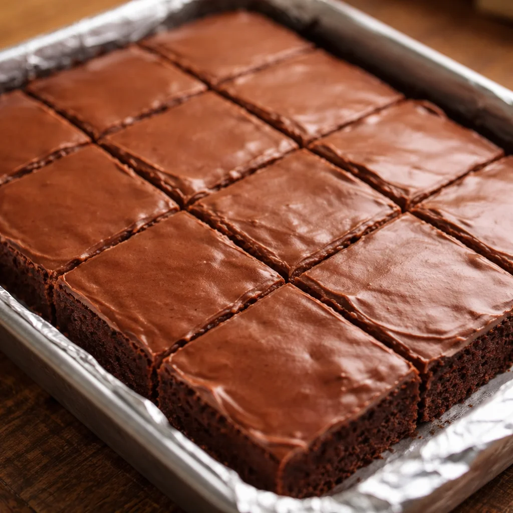 Delicious Lunch Lady brownies topped with chocolate frosting and sprinkles.
