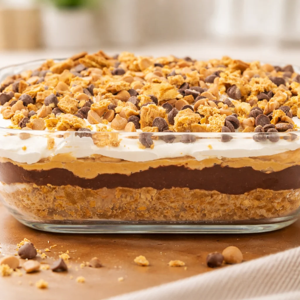 Delicious Peanut Butter Dream Bars with a cookie crust and creamy chocolate topping.