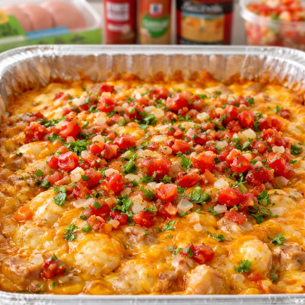 Pico de Gallo Chicken Bake topped with fresh pico de gallo and melted cheese.