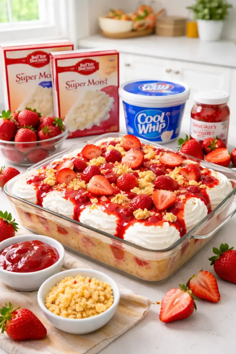 Strawberry shortcake dessert with toppings