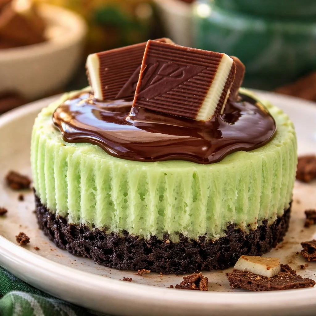 Delicious Andes Mint Cheesecake with chocolate crust and creamy mint filling.