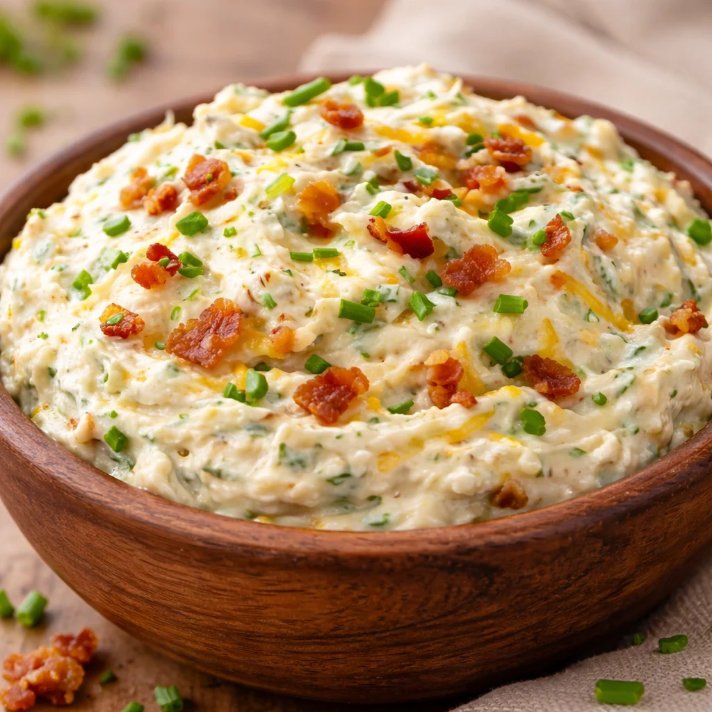 Creamy Bacon Ranch Cheddar Dip with crispy bacon and cheddar cheese, perfect for parties.