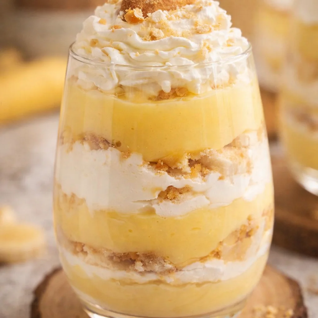 Delicious Banana Pudding Cups layered with creamy pudding, bananas, and Nilla wafers.