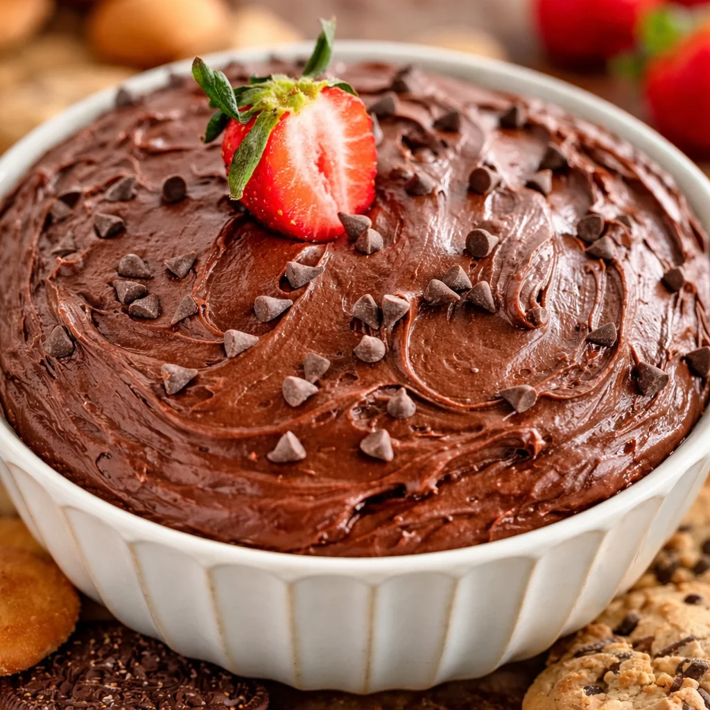 Delicious Brownie Batter Dip served in a bowl with chocolate sprinkles.