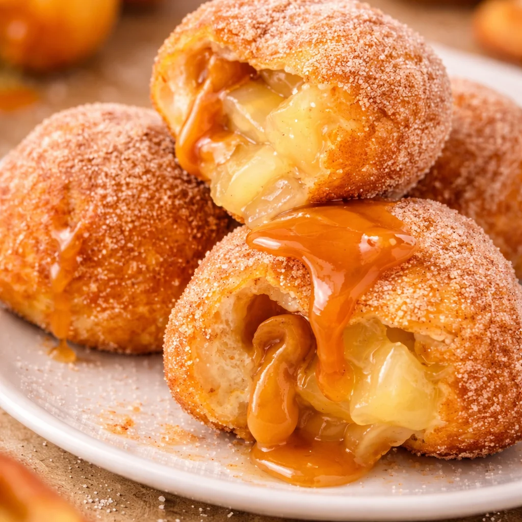 Delicious Caramel Apple Pie Bombs filled with gooey caramel and apple pie filling, baked golden.