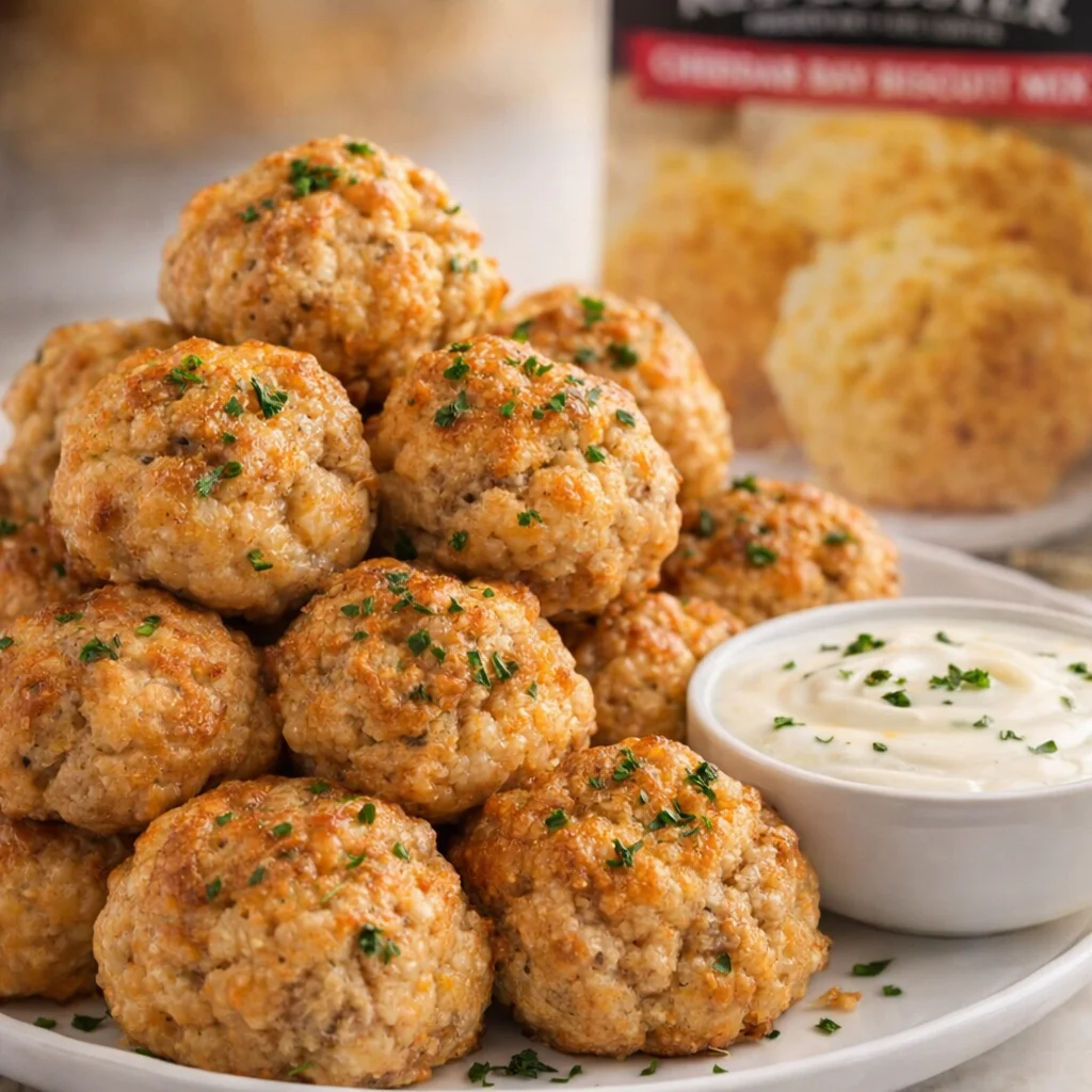 Delicious Cheddar Bay Sausage Balls made with 4 simple ingredients