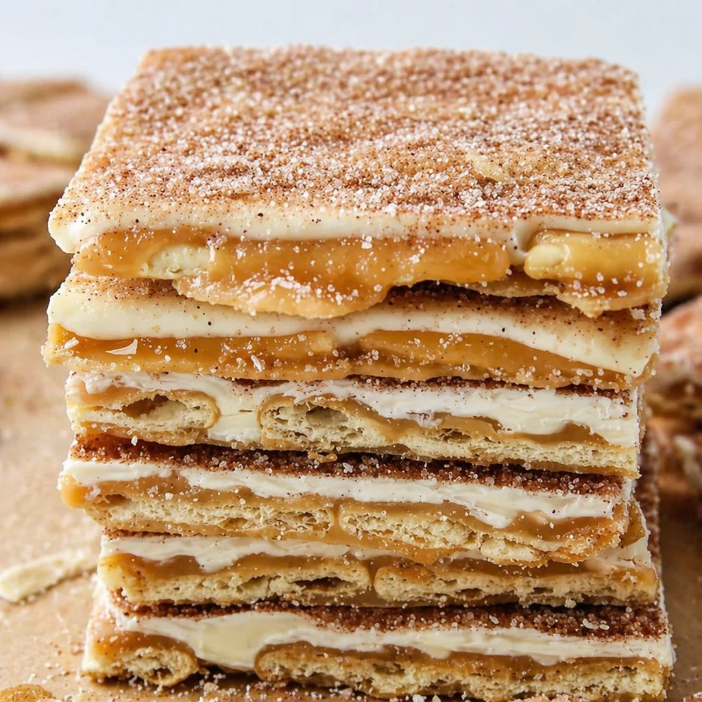 Delicious Salty Churro Toffee Snack Mix with crunchy crackers and sweet cinnamon flavor.