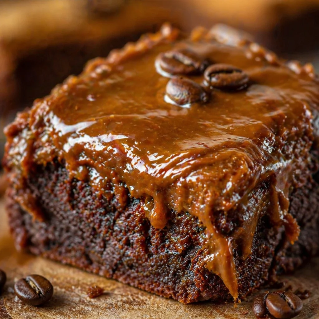 Fudgy mocha brownies with rich chocolate and espresso flavor on a rustic background.