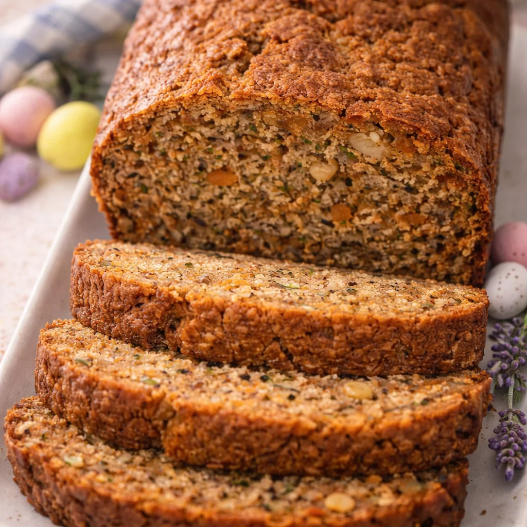 Freshly baked Homemade Easter Carrot Bread with spices and shredded carrots.