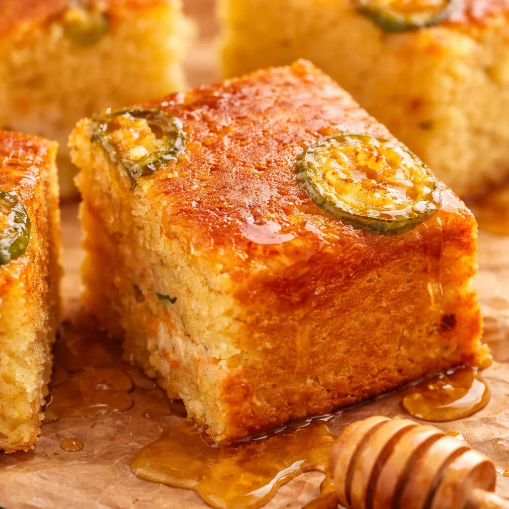 Moist jalapeno cornbread with cheese and sweet corn, ideal for soups