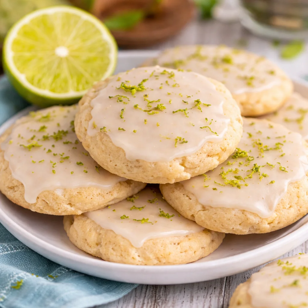 Soft and chewy Key Lime Pie Cookies with a graham cracker base and lime glaze.