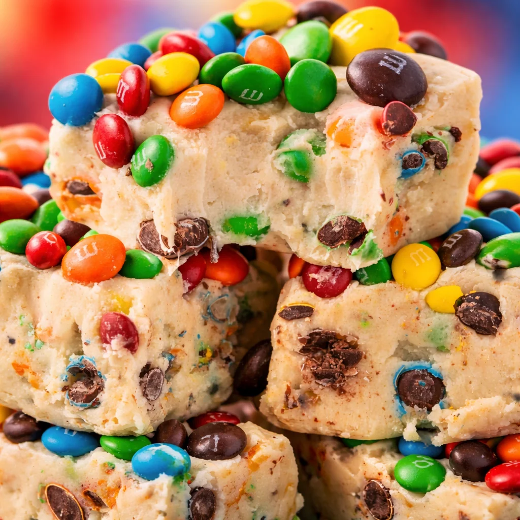 Delicious M&M COOKIE DOUGH FUDGE with edible cookie dough and creamy texture