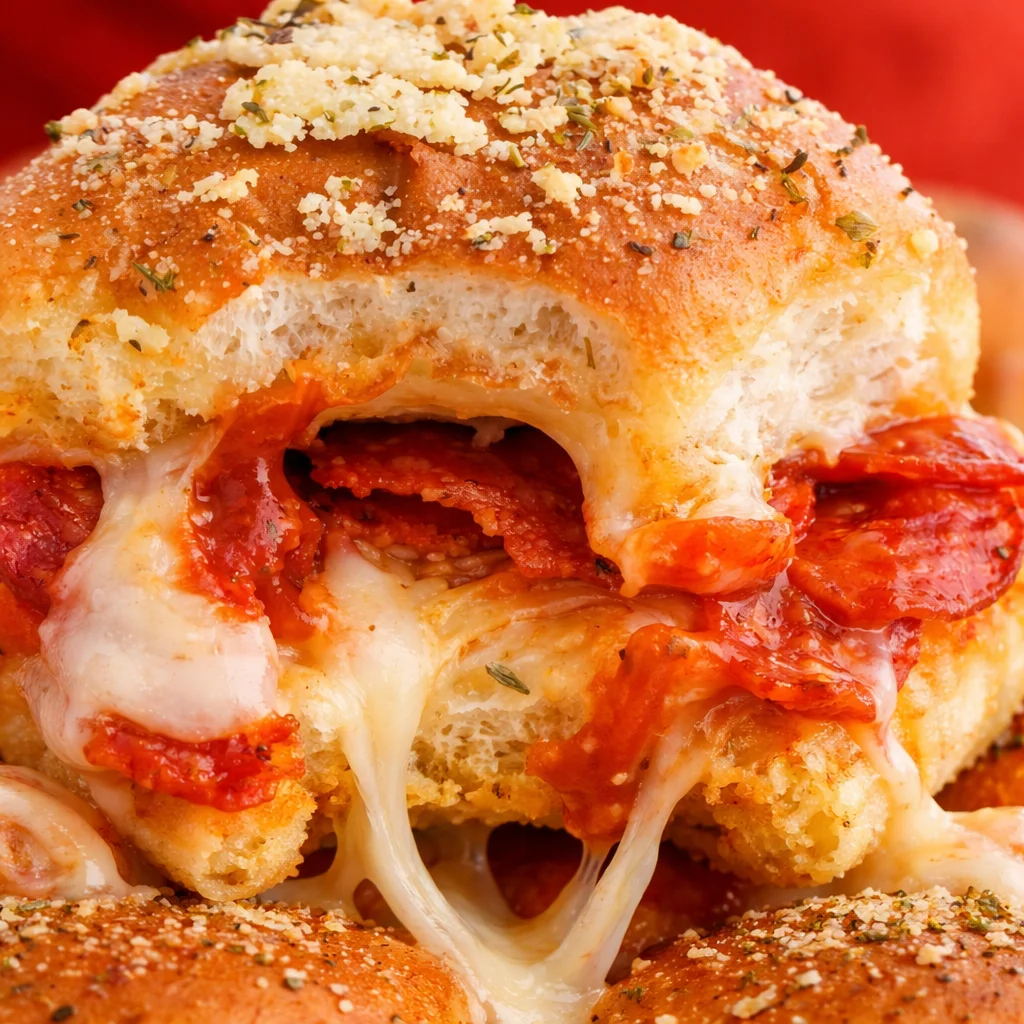 Delicious Pizza Sliders Recipe with cheese and tasty toppings served on fluffy rolls.