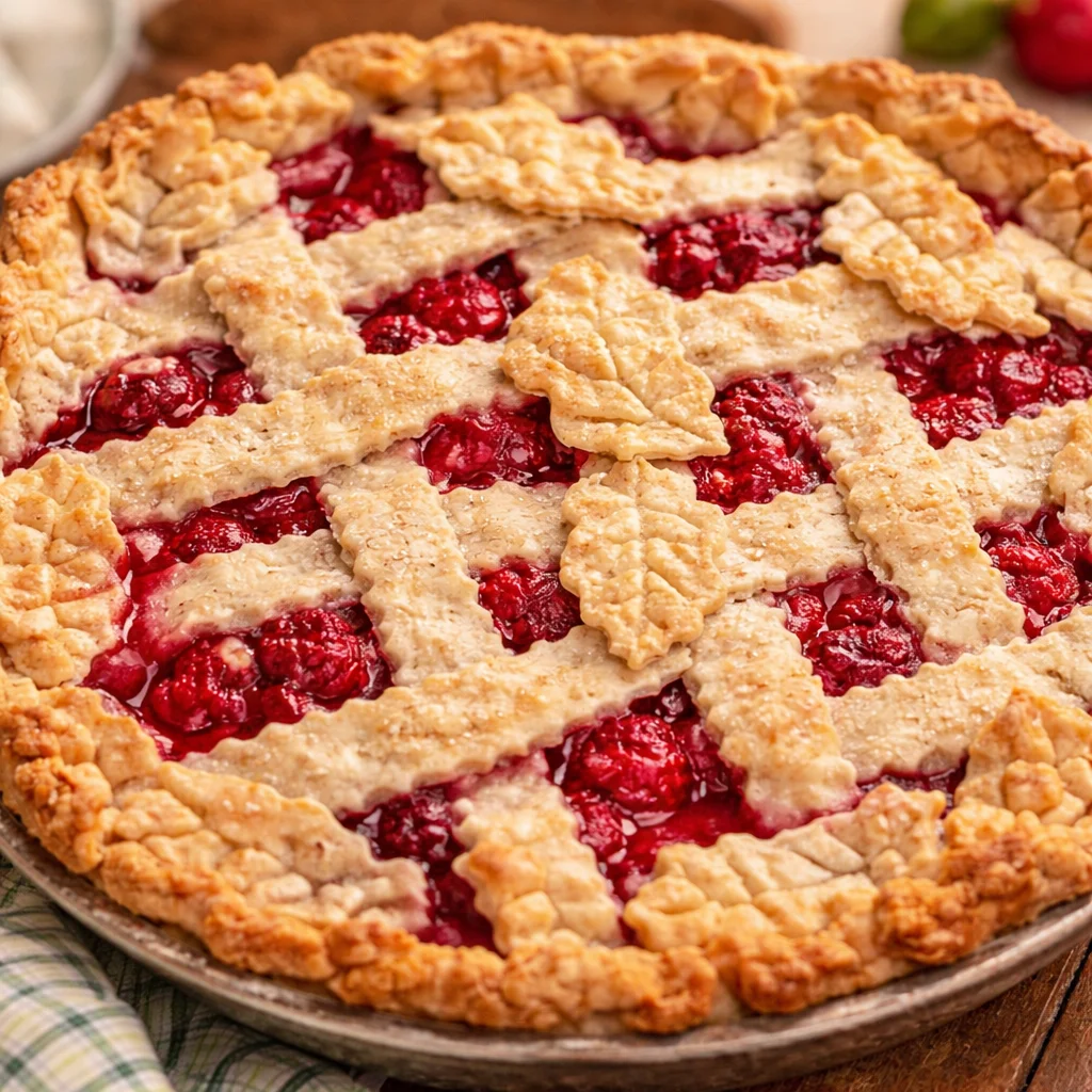 Delicious homemade raspberry pie with flaky crust and vibrant filling