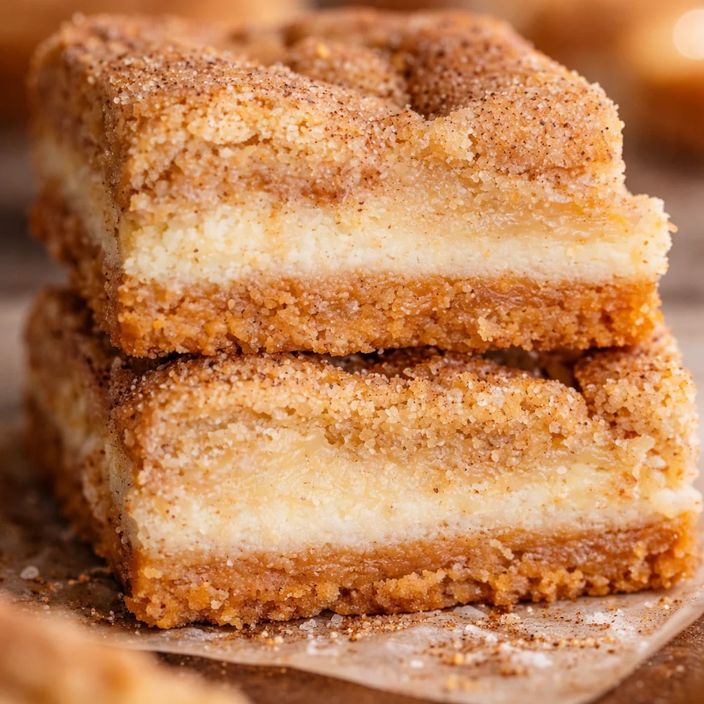 Delicious Snickerdoodle Cheesecake Bars with creamy filling and cinnamon sugar crust.