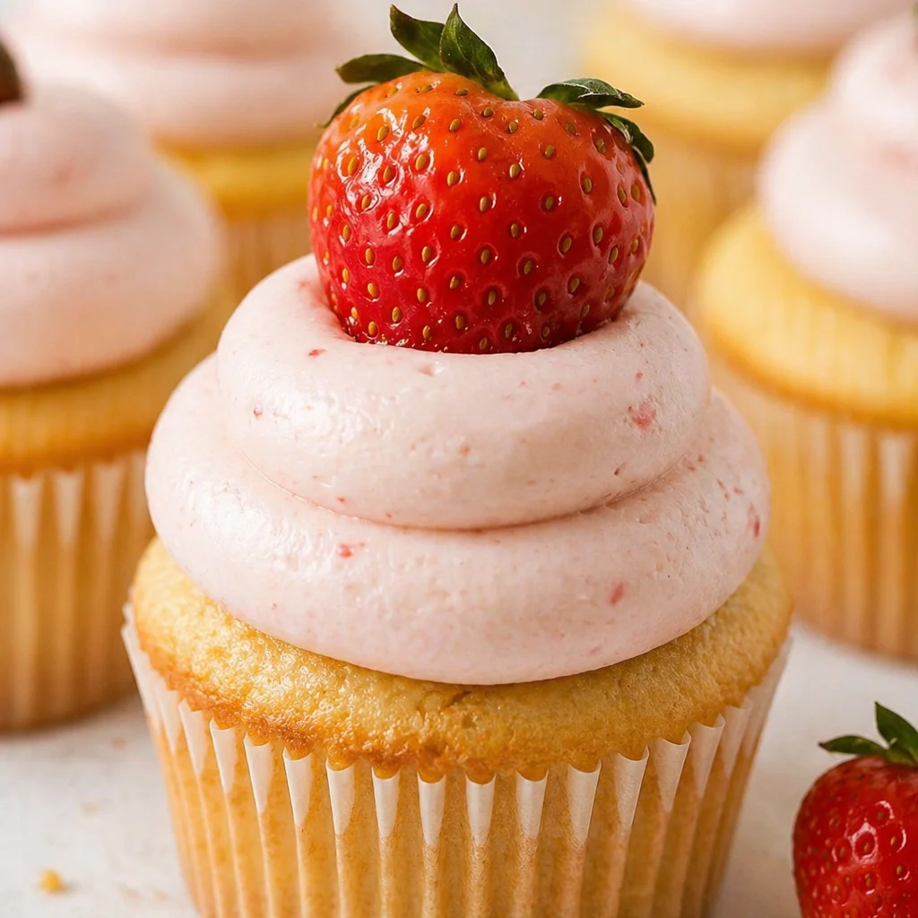 Homemade Strawberry Frosting made with fresh strawberries for a vibrant pink icing.