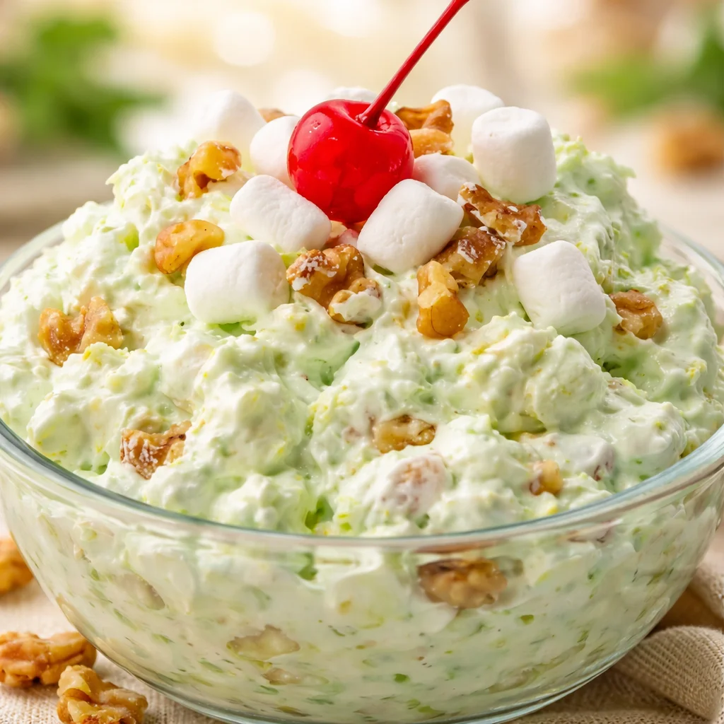 Delicious Watergate Salad made with pistachio pudding and pineapple.