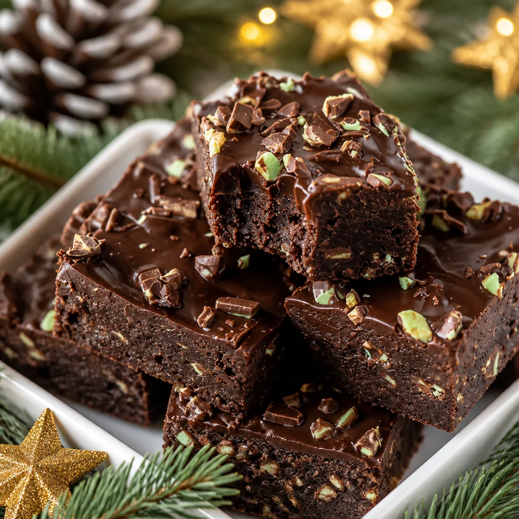 Delicious Andes Mint Brownies with melted Andes mints and rich chocolate layers.