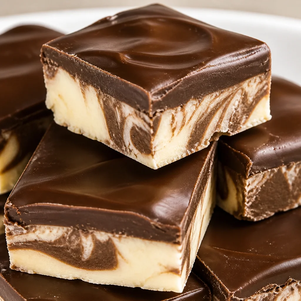 Delicious Boston Cream Fudge with layers of creamy custard and chocolate swirl