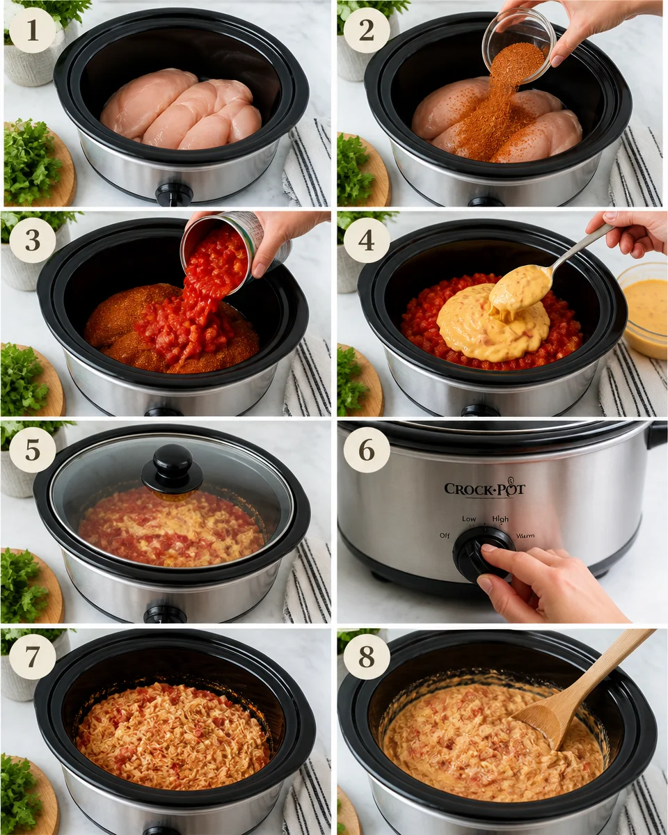 Crockpot Queso Chicken — Easy Slow Cooker Taco Filling