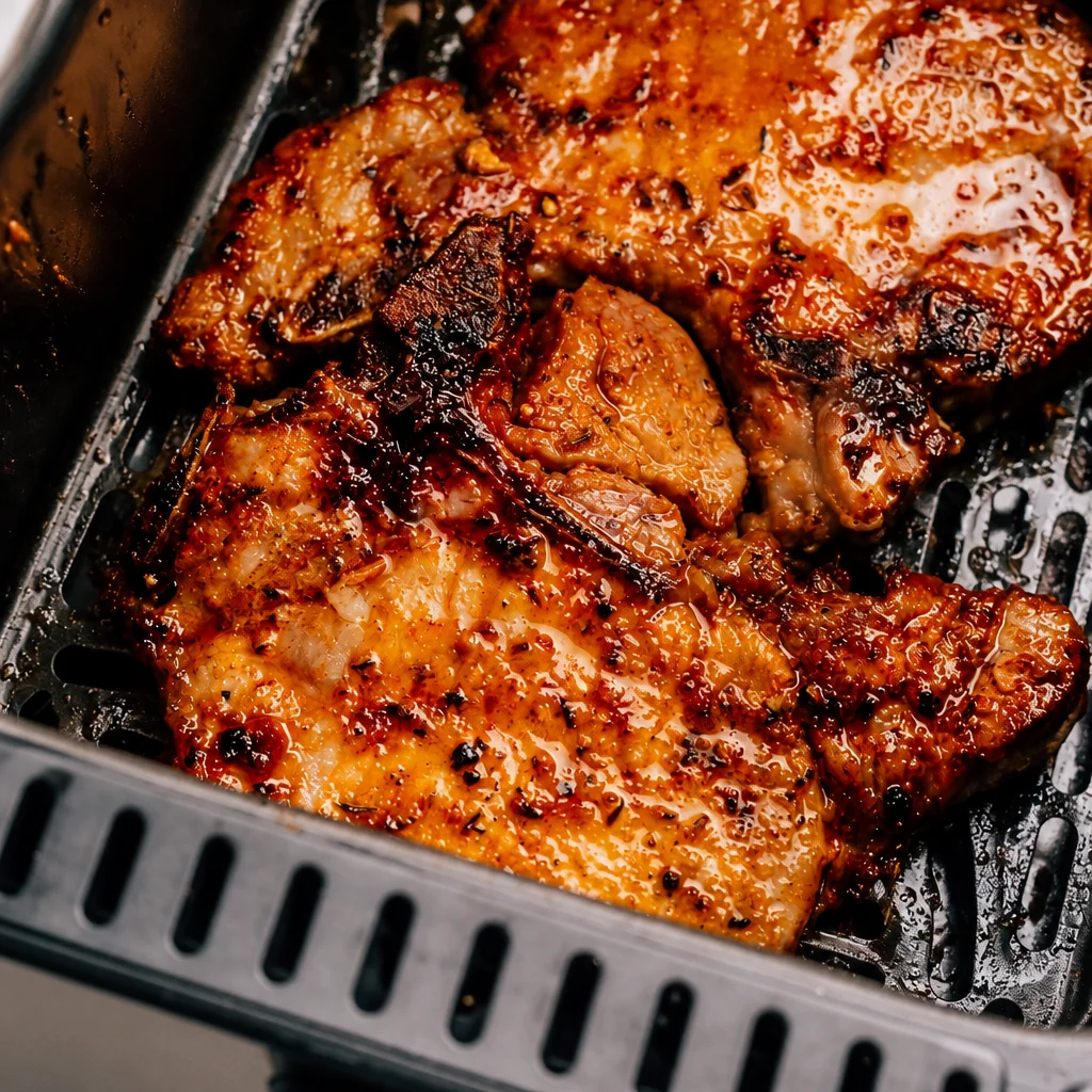 Crispy and juicy air fryer pork chops ready in 15 minutes with golden exterior.