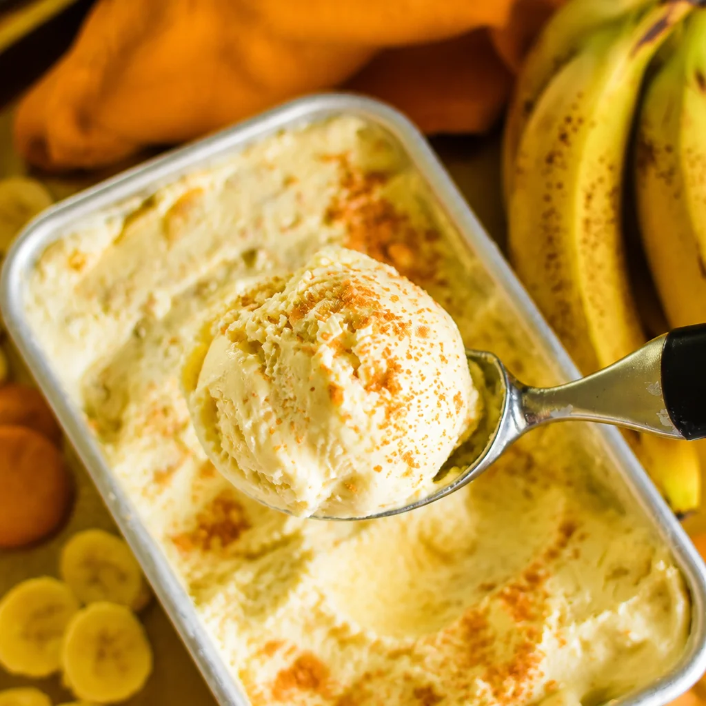 Bowl of Easy Banana Pudding Ice Cream made with 3 ingredients, no churn needed.