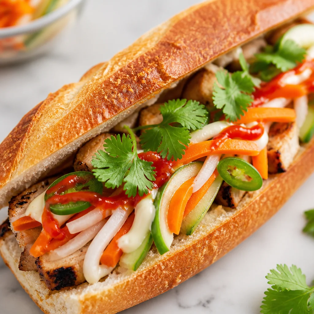 Easy Banh Mi Sandwich with Vietnamese pickled veggies including carrots and daikon