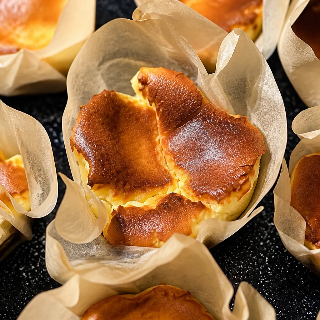 Easy Basque Burnt Cheesecake Bites with caramelized tops and creamy centers