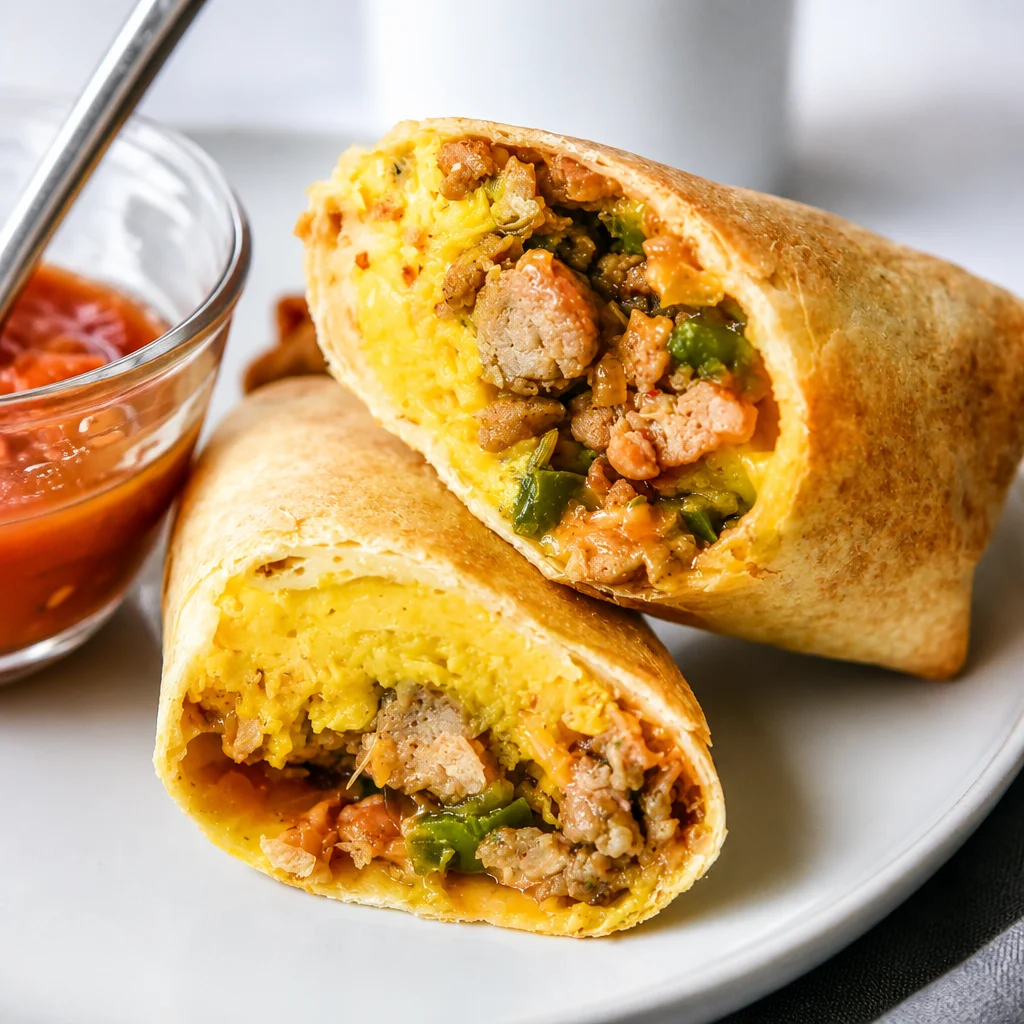 Homemade easy breakfast burritos frozen for quick, healthy meals on busy mornings.