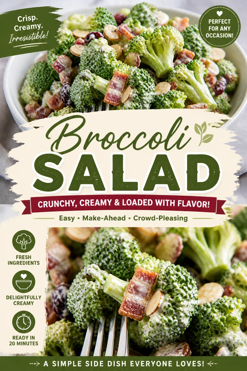 Easy Broccoli Salad with Bacon — Sweet Creamy Dressing