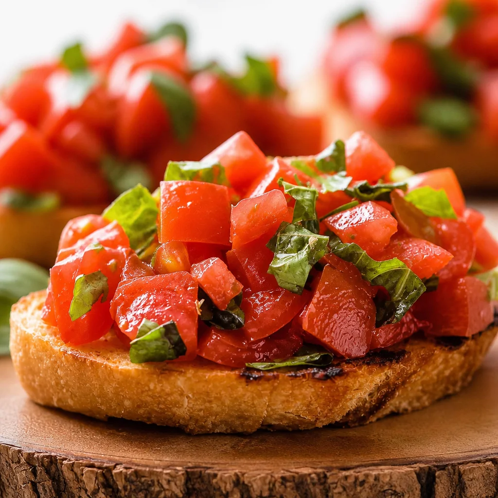 Easy Bruschetta with Fresh Tomato, Basil, and Garlic on Toasted Bread