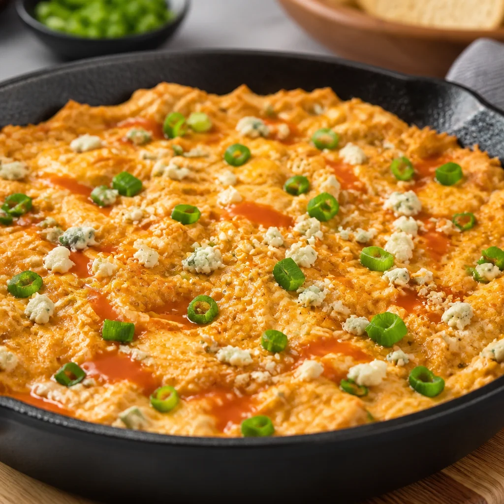 Delicious Easy Buffalo Chicken Dip served in a bowl with tortilla chips.