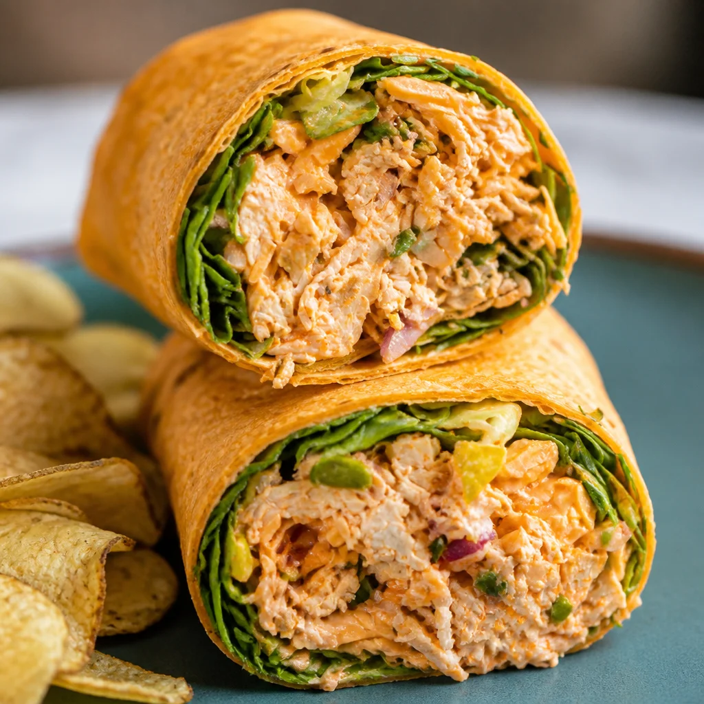 Delicious Easy Buffalo Chicken Wraps with crispy chicken and spicy buffalo sauce.