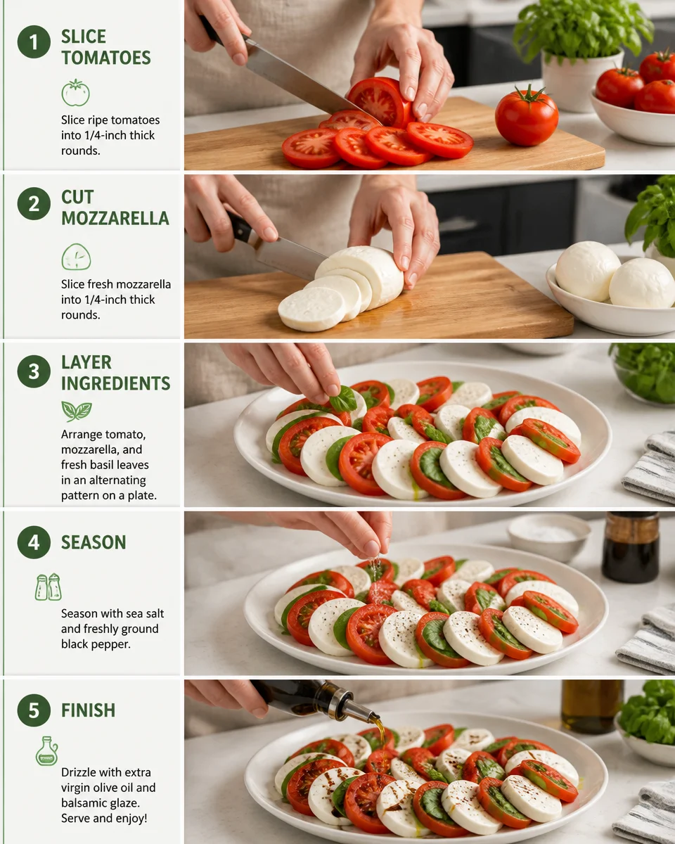 Easy Caprese Salad — Fresh Tomato Mozzarella Basil