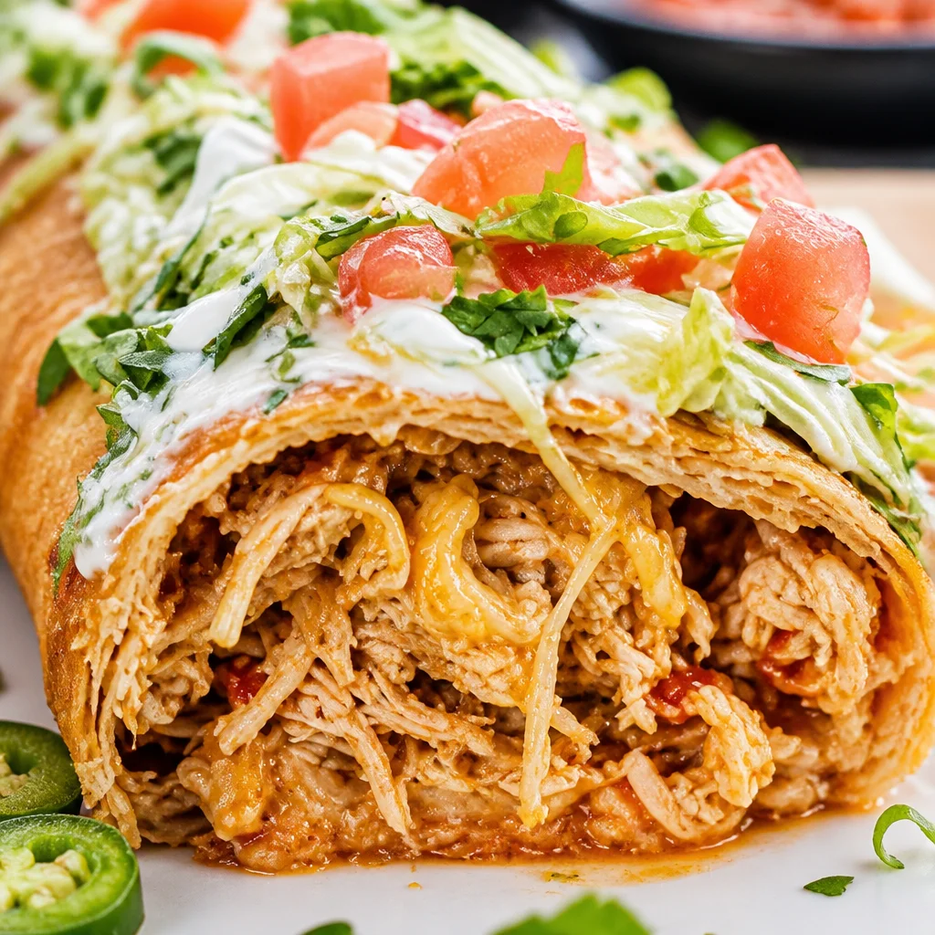 Crispy baked chicken chimichangas filled with seasoned chicken and melted cheese.