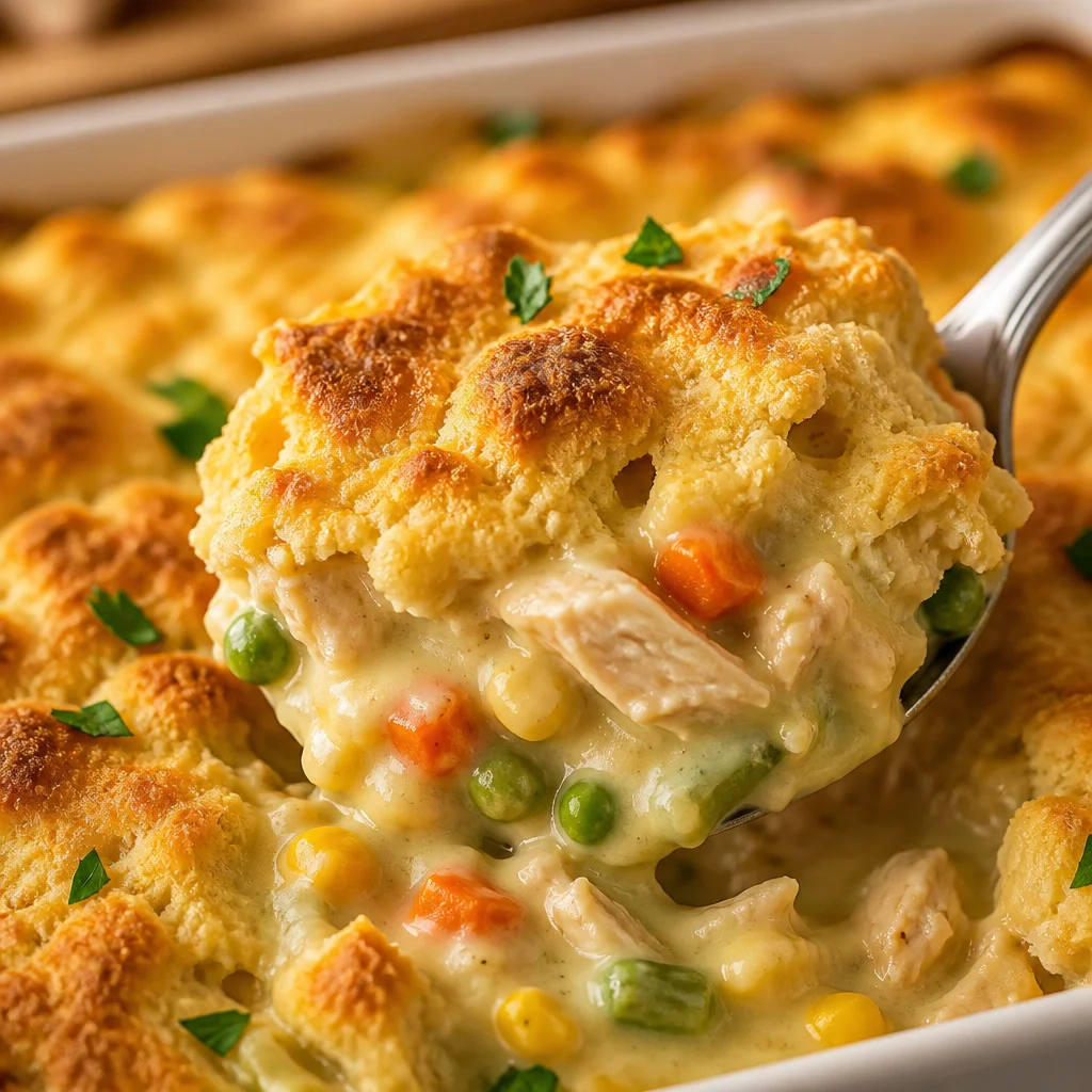 Delicious Easy Chicken Cobbler topped with Viral Red Lobster Biscuits