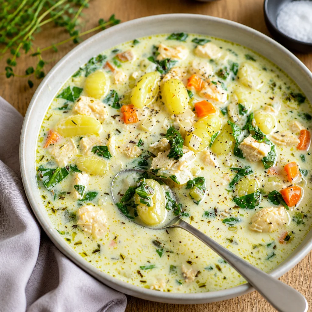 Bowl of Easy Chicken Gnocchi Soup - Olive Garden Copycat Recipe