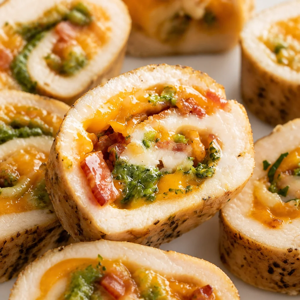 Easy Chicken Roulade stuffed with spinach and bacon, rolled and baked to perfection.