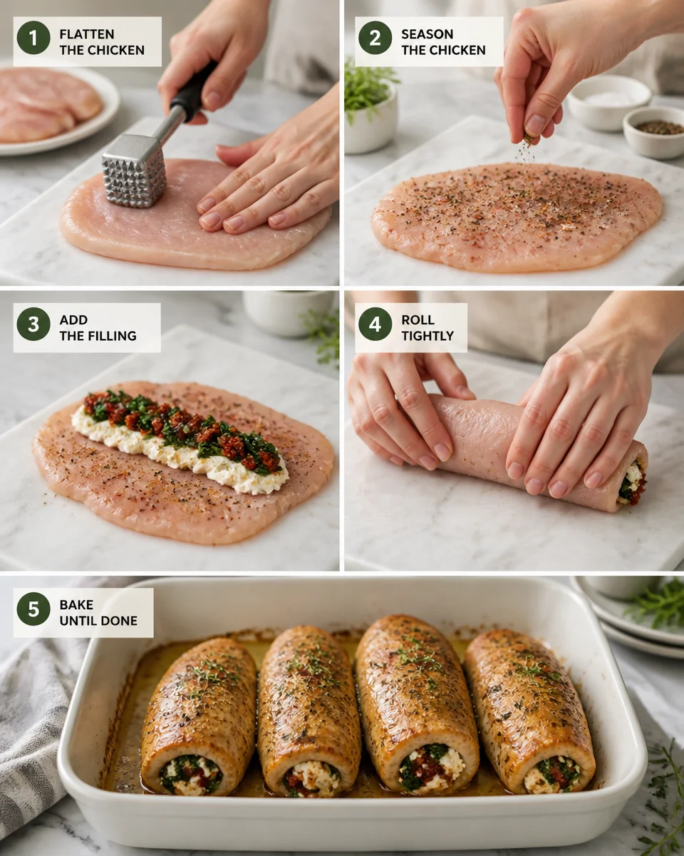 Easy Chicken Roulade — Stuffed Rolled Baked Breast