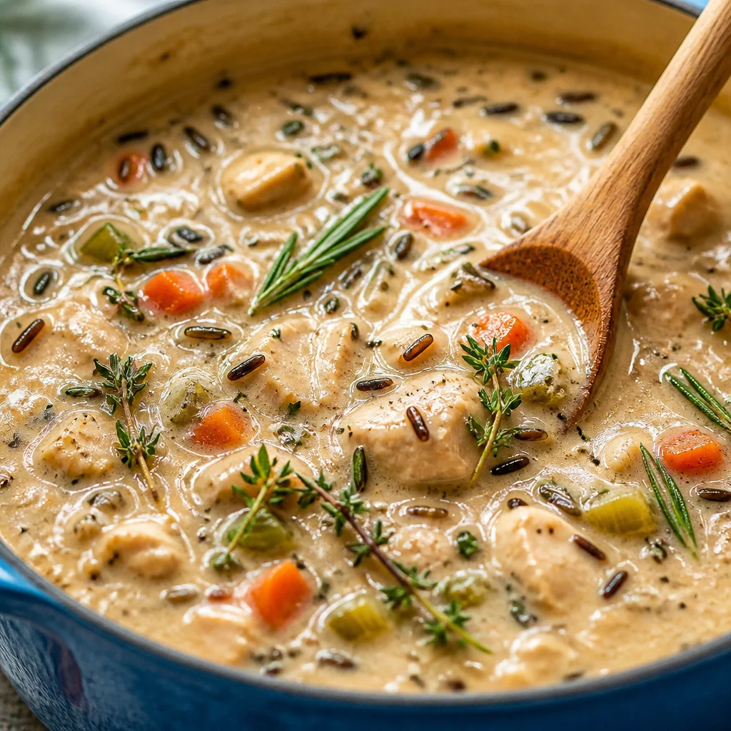 Delicious bowl of Easy Chicken Wild Rice Soup - Panera Copycat recipe.