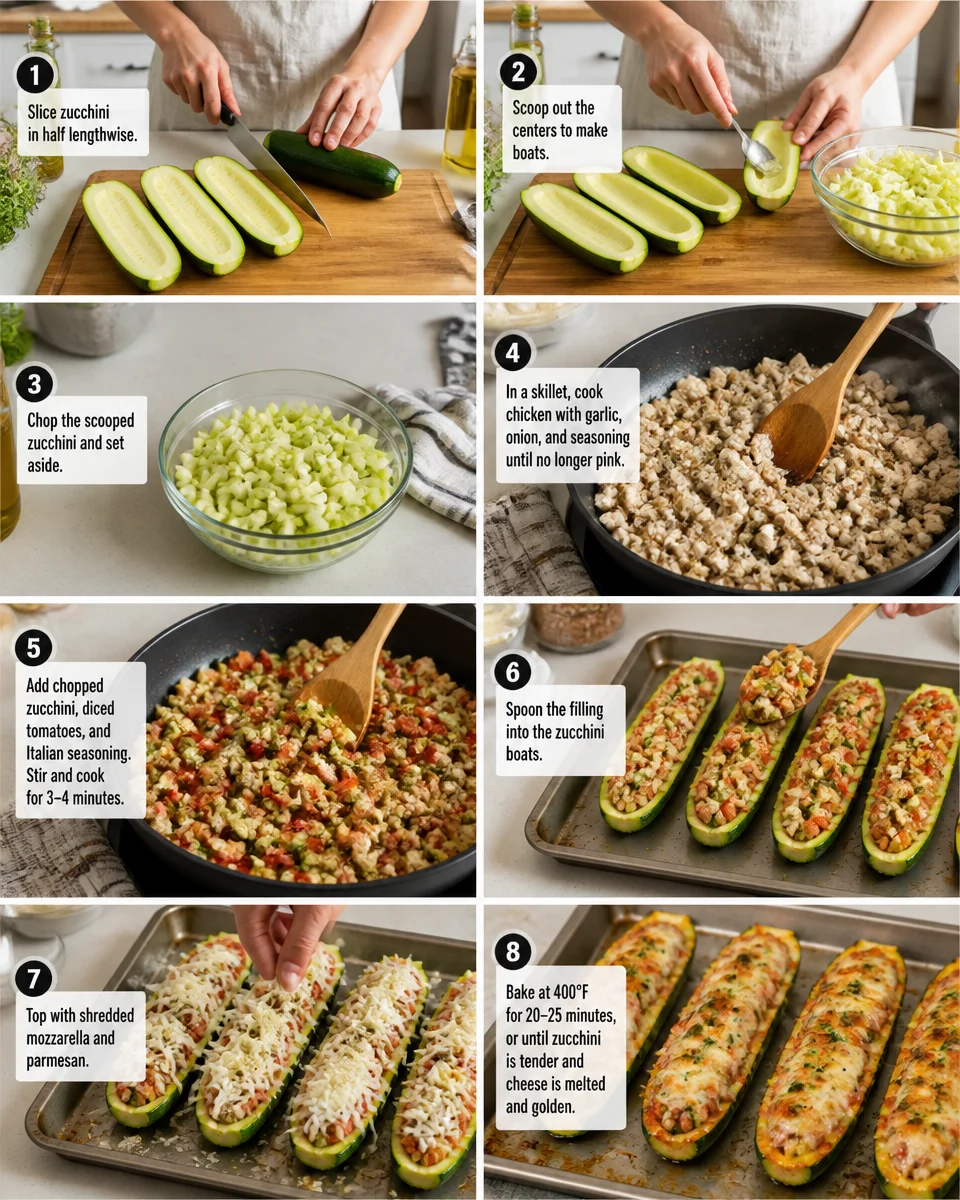 Easy Chicken Zucchini Boats — Low Carb Stuffed