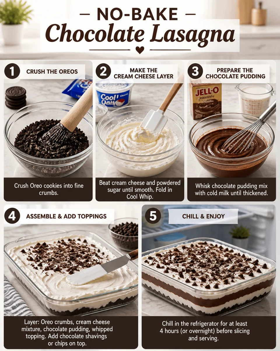 Easy Chocolate Lasagna — No Bake Layered Dessert