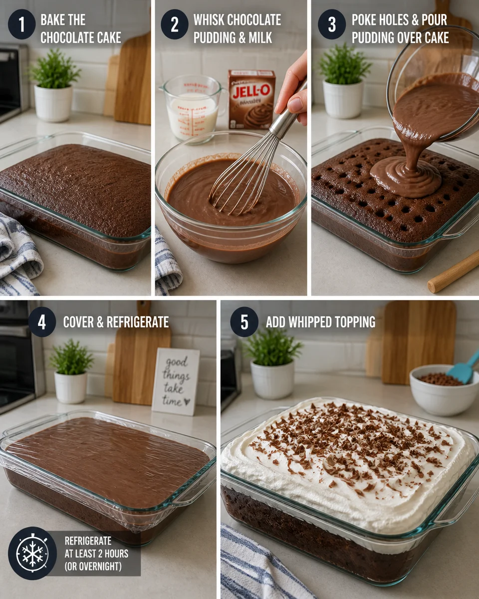 Easy Chocolate Poke Cake — Fudgy Pudding Dessert
