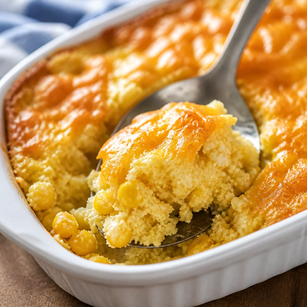 Easy Corn Casserole with Jiffy Mix, cheesy and creamy side dish for family meals