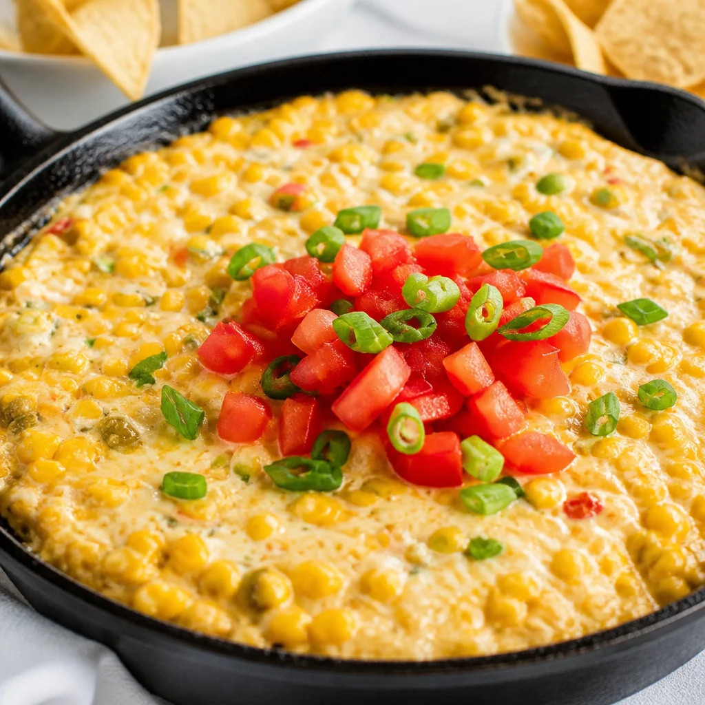 Bowl of Easy Corn Dip - a hot cheesy roasted corn appetizer