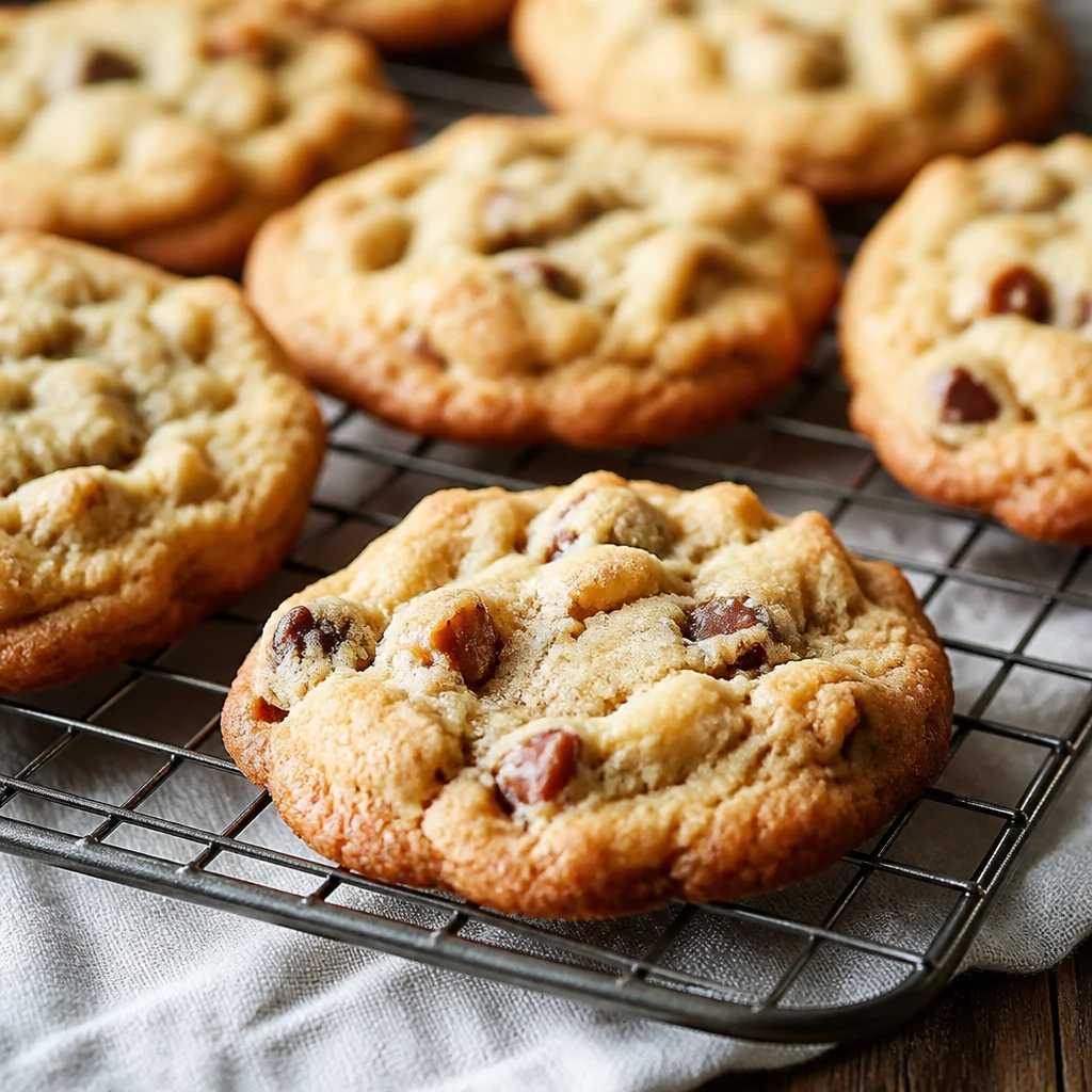Easy Cowboy Cookies with oats, chocolate chips, pecans, and coconut on a rustic wooden table.