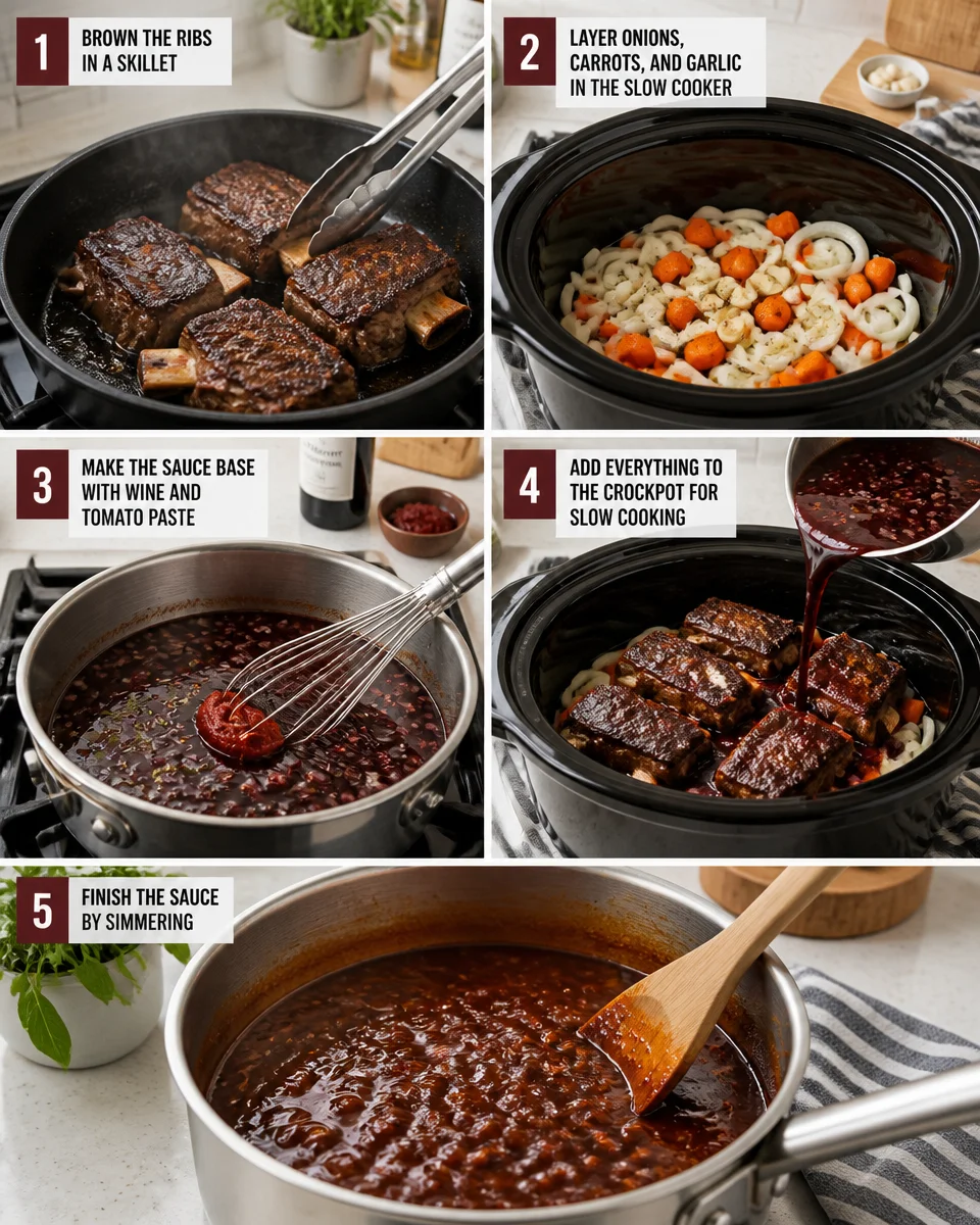 Easy Crockpot Beef Short Ribs — Red Wine Braised