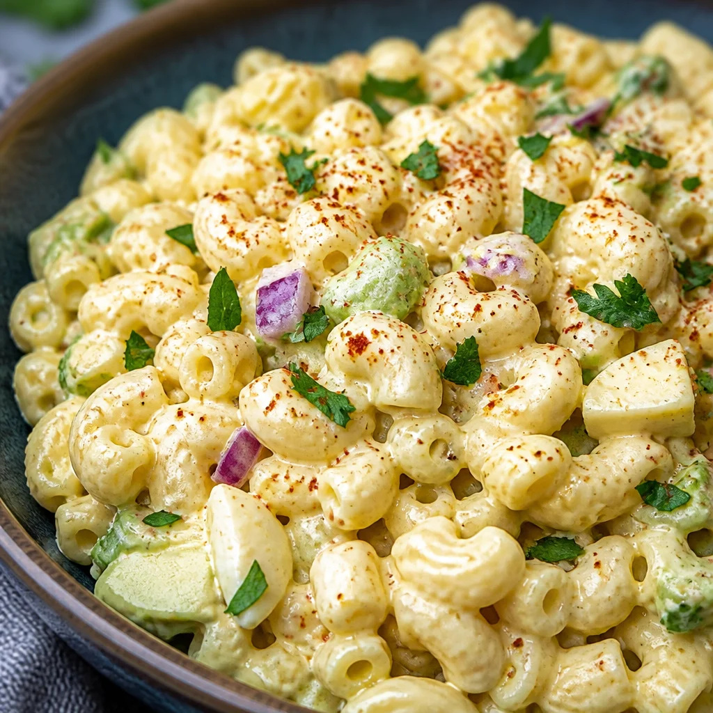 Easy Deviled Egg Pasta Salad with pasta, eggs, and crunchy vegetables