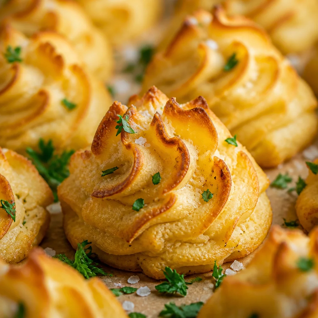 Delicious Easy Duchess Potatoes — Piped Oven Baked, golden and creamy side dish